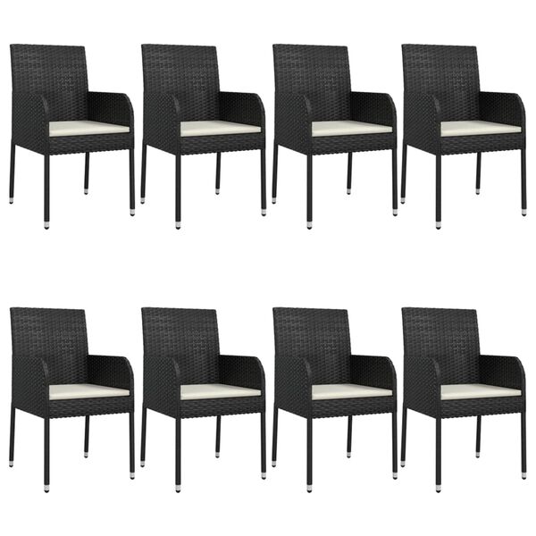 vidaXL 9 pcs conjunto de jantar p/ jardim c/ almofad&otilde;es vime PE preto
