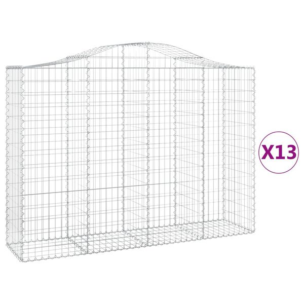 vidaXL Cestos gabi&atilde;o arqueados 13 pcs 200x50x140/160 ferro galvanizado