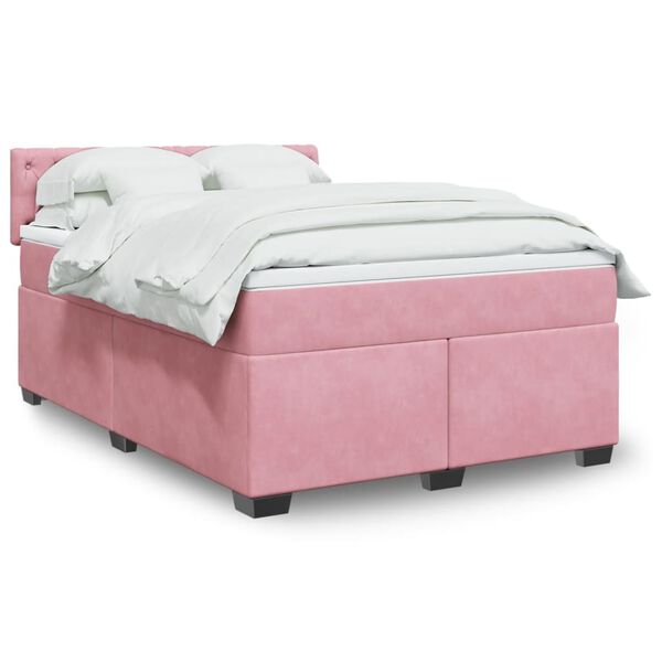vidaXL Cama com molas/colch&atilde;o 140x190 cm veludo rosa