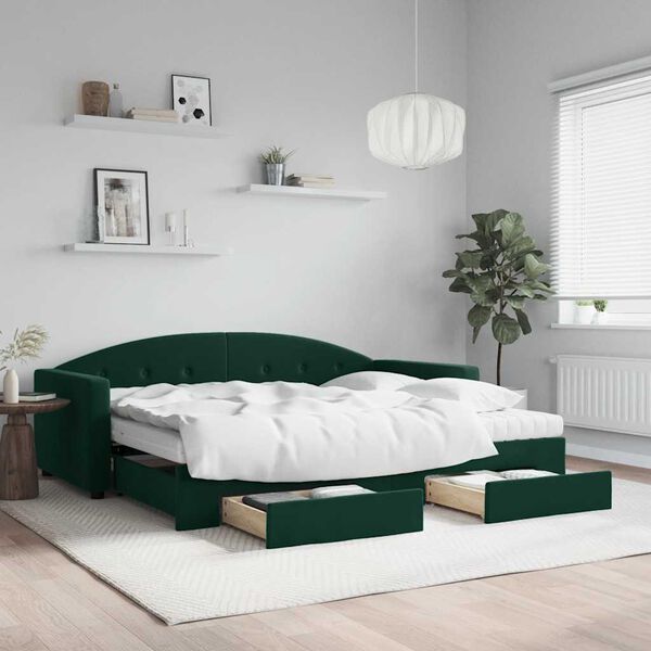vidaXL Sof&aacute;-cama c/ gavet&atilde;o e gavetas 90x200 cm veludo verde-escuro