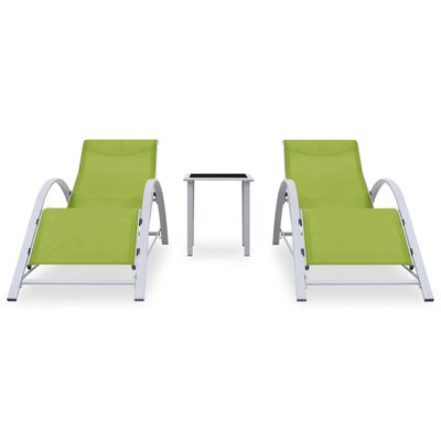 vidaXL Espreguiçadeiras com mesa 2 pcs alumínio cor verde