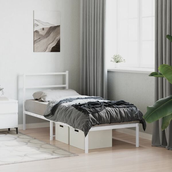 vidaXL Estrutura de cama sem colch&atilde;o com cabeceira 75x190 cm branco