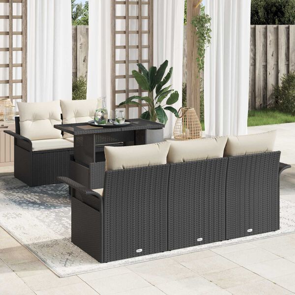 vidaXL Conjunto de Sof&aacute; de Jardim 6 pcs Preto Rattan de Polipropileno