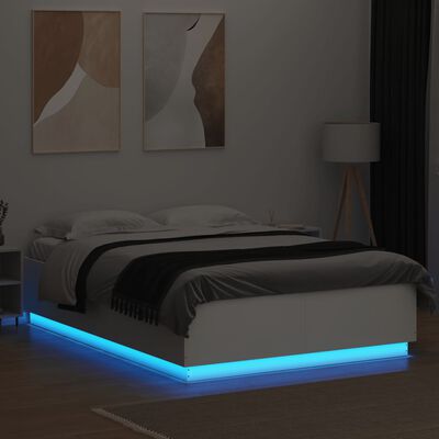 vidaXL Estrutura cama c/ luzes LED 150x200 cm derivados madeira branco