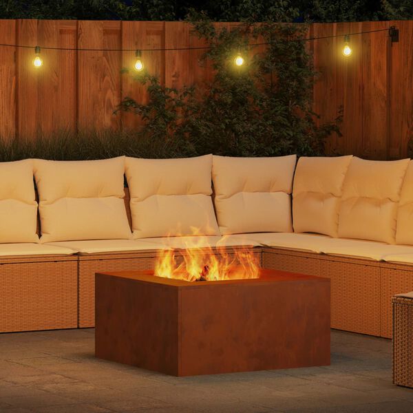 vidaXL Fire Pit Castanho 80 x 80 x 40 cm A&ccedil;o resistente &agrave;s intemp&eacute;ries