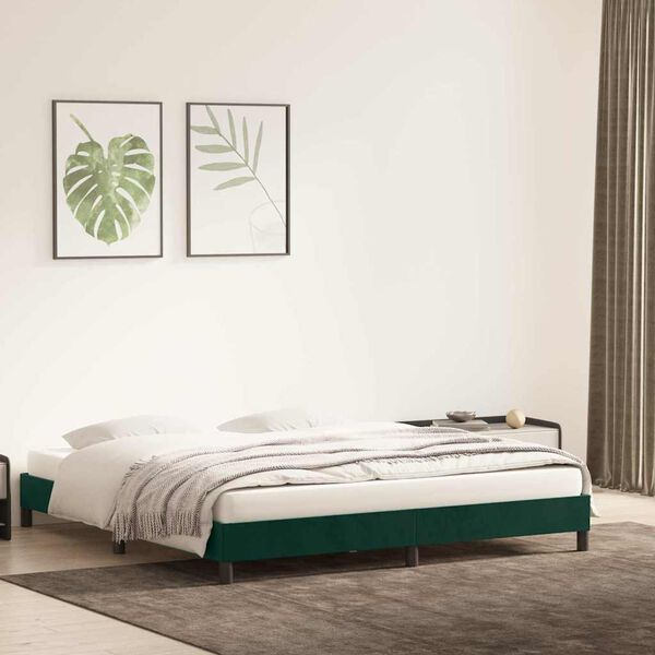 vidaXL Estrutura de cama sem colch&atilde;o 200x220 cm veludo verde-escuro