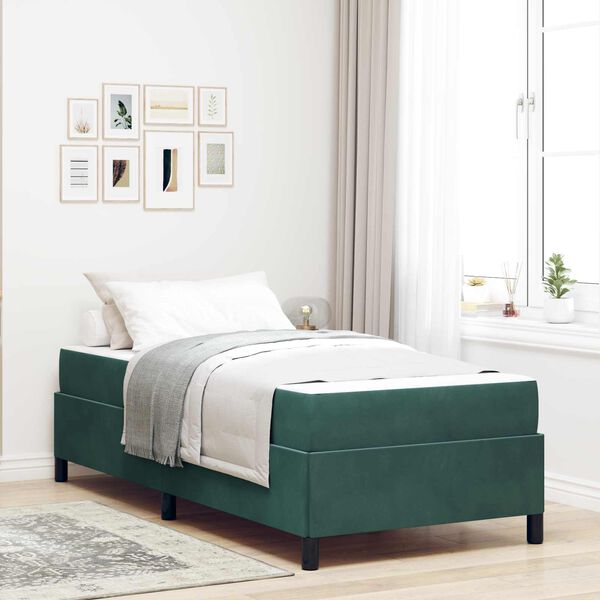 vidaXL Estrutura da Cama com colch&atilde;o Verde Escuro 90 x 190 cm tecido