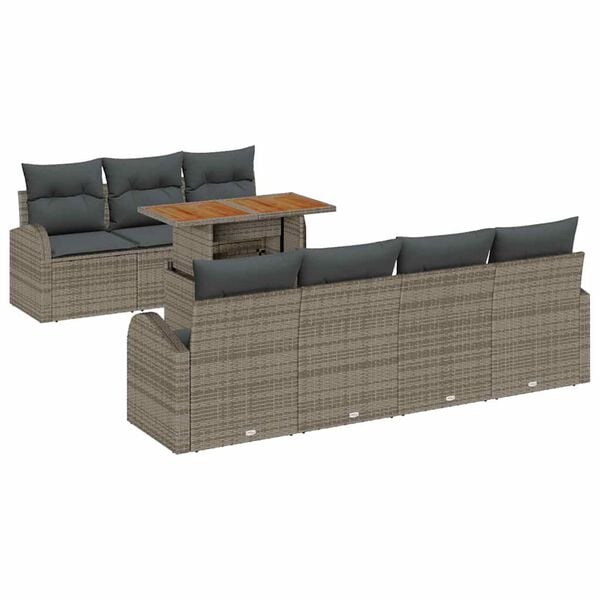 vidaXL Conjunto de Sof&aacute; de Jardim 8 pcs Cinzeto Rattan Sint&eacute;tico