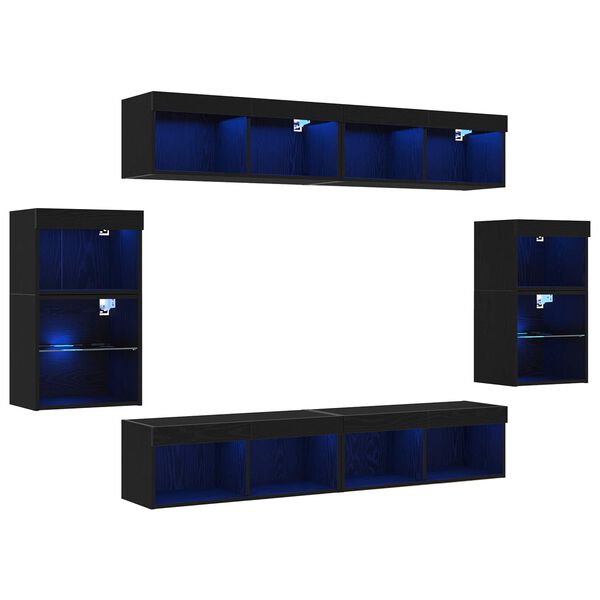 vidaXL Conjunto de m&oacute;vel de TV 8 pcs Carvalho preto Madeira processada