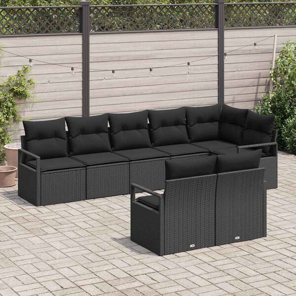 vidaXL Conjunto de Sof&aacute; de Jardim com almofada 8 pcs Preto vime PE