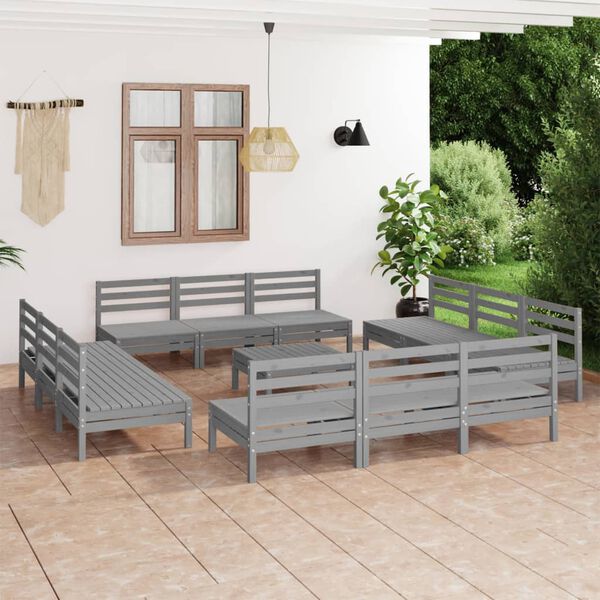 vidaXL 13 pcs conjunto lounge de jardim pinho maci&ccedil;o cinzento