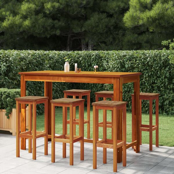 vidaXL 7 pcs Conjunto de bar para jardim madeira de ac&aacute;cia maci&ccedil;a