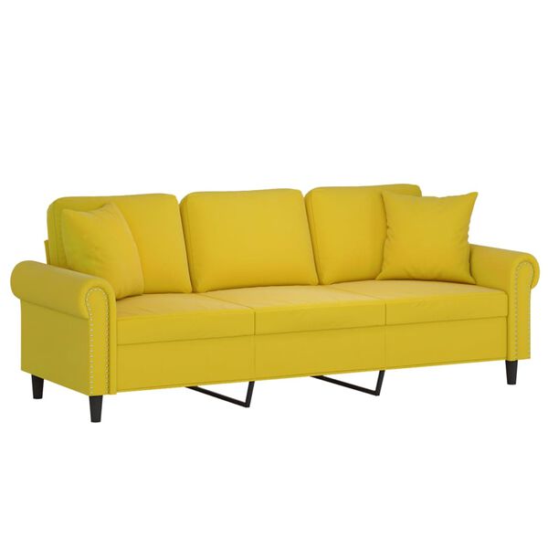 vidaXL Sof&aacute; 3 lugares c/ almofadas decorativas 180 cm veludo amarelo
