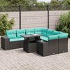 vidaXL 9 pcs conjunto sof&aacute;s p/ jardim almofad&otilde;es vime PE/ac&aacute;cia preto