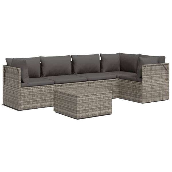 vidaXL 6 pcs conjunto lounge de jardim c/ almofadões vime PE cinzento