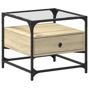 vidaXL Mesa de centro c/topo de vidro 50x50x45cm carvalho sonoma a&ccedil;o