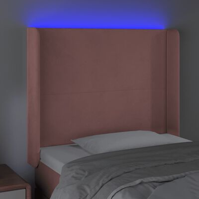 vidaXL Cabeceira de cama c/ luzes LED veludo 83x16x118/128 cm rosa