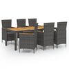 vidaXL 7 pcs conjunto jantar exterior com almofad&otilde;es vime PE cinzento