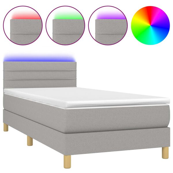 vidaXL Cama box spring c/ colch&atilde;o e LED 80x200 cm tecido cinza-claro