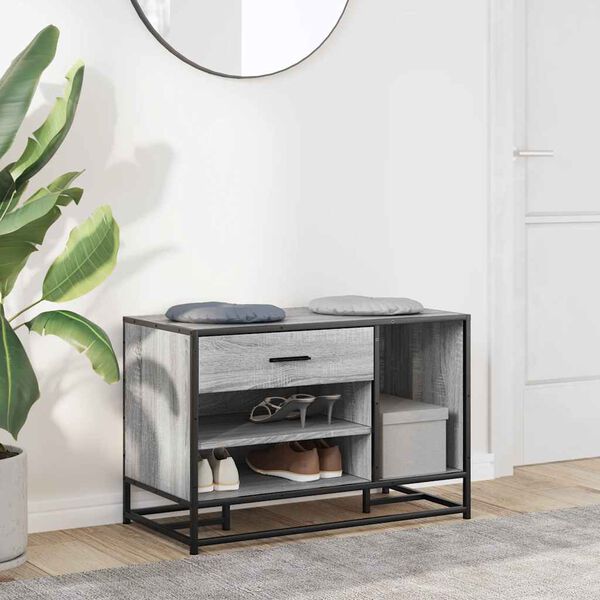vidaXL Banco para calçado sonoma 80x40x53,5 cm madeira metal cinzento