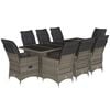 vidaXL 9 pcs conjunto bistr&ocirc; de jardim c/ almofad&otilde;es vime PE cinzento