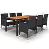 vidaXL 7 pcs conjunto de jantar para jardim vime PE preto