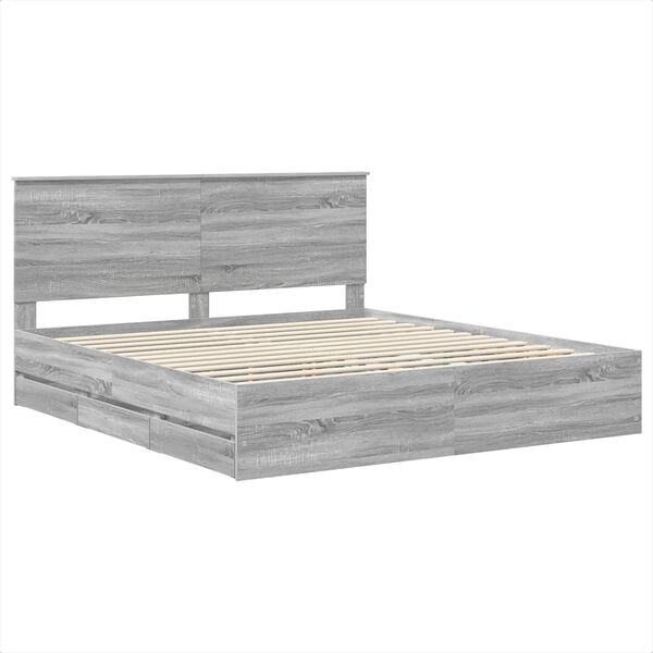 vidaXL Estrutura da Cama com gaveta Cinza Sonoma 200 x 200 cm
