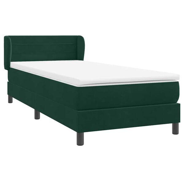 vidaXL Cama com molas/colch&atilde;o 90x220 cm veludo verde-escuro