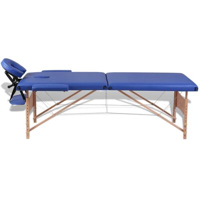vidaXL Mesa massagem dobrável 2 zonas c/ estrutura de madeira azul
