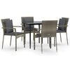 vidaXL 5 pcs conjunto jantar jardim c/ almofad&otilde;es vime PE preto/cinza