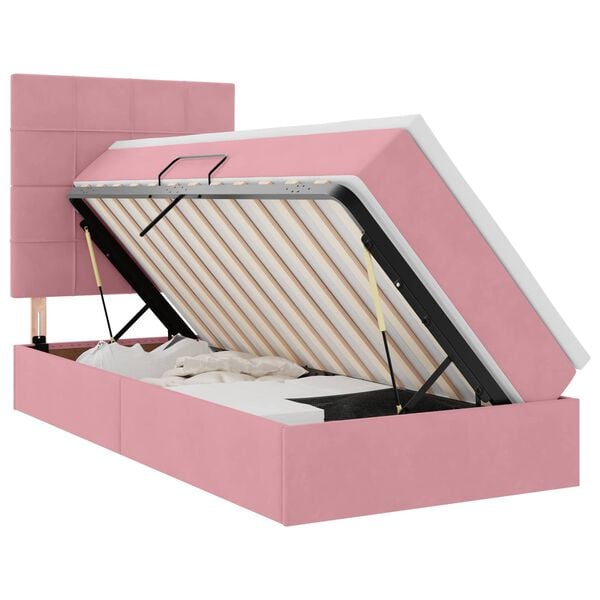 vidaXL Cama com arruma&ccedil;&atilde;o e colch&atilde;o Rosa 90 x 190 cm Veludo