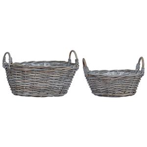 vidaXL Cesta de Plantador com armazenamento 2 pcs Cinzeto Rattan Lacak