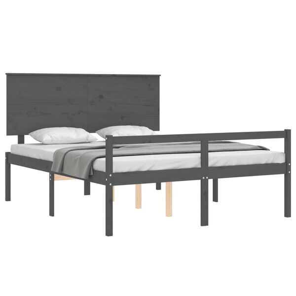 vidaXL Cama para idosos c/ cabeceira 160x200cm madeira maci&ccedil;a cinzento