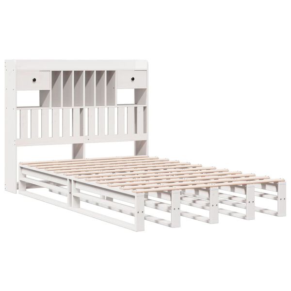 vidaXL Cama com estante sem colch&atilde;o 135x190 cm pinho maci&ccedil;o branco