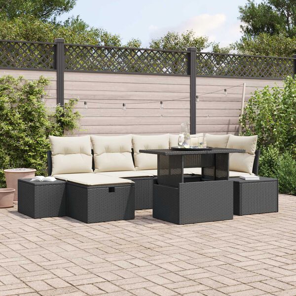 vidaXL Conjunto de Sof&aacute; de Jardim 7 pcs Preto vime PE