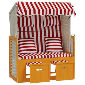 vidaXL Strandkorb c/ almofad&otilde;es vime PE/madeira maci&ccedil;a vermelho/branco