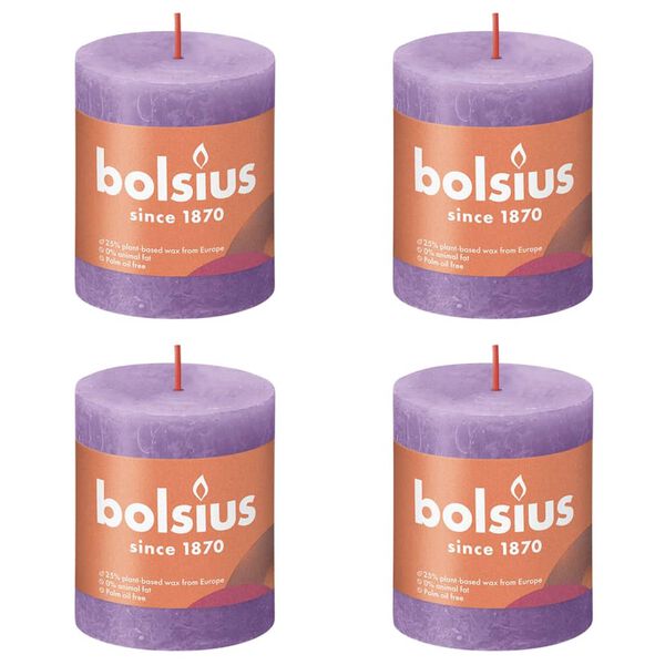 Bolsius Velas r&uacute;sticas cil&iacute;ndricas Shine 4pcs 80x68mm violeta vibrante