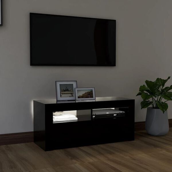 vidaXL M&oacute;vel de TV com luzes LED 90x35x40 cm preto