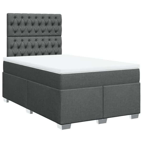 vidaXL Cama boxspring com colch&atilde;o 120x190 cm tecido cinzento-escuro