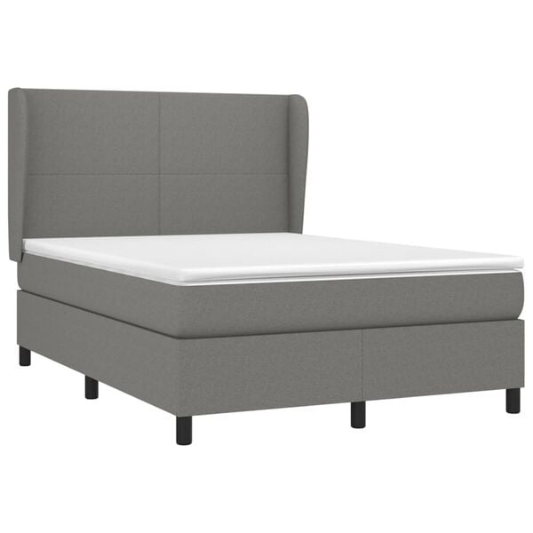 vidaXL Cama com molas/colch&atilde;o 140x190 cm tecido cinzento-escuro