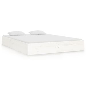 vidaXL Estrutura de cama casal 135x190 cm madeira maci&ccedil;a branco