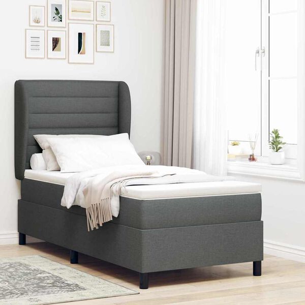 vidaXL Cama Box com colch&atilde;o Cinzento escuro 90 x 200 cm tecido