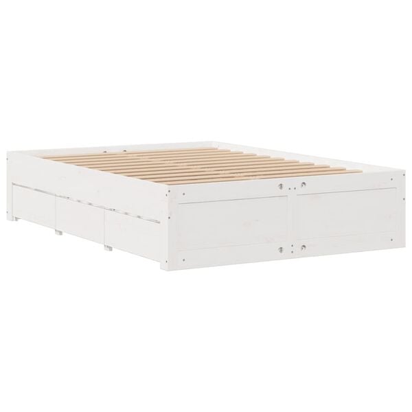 vidaXL Cama sem colch&atilde;o com gavetas 150x200 cm pinho maci&ccedil;o branco