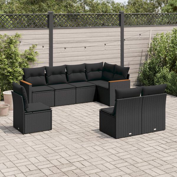 vidaXL 8 pcs conjunto sof&aacute;s de jardim com almofad&otilde;es vime PE preto