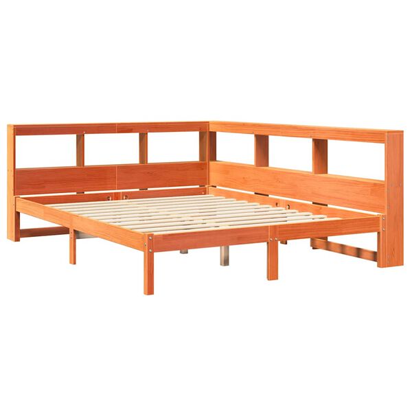 vidaXL Cama com estante sem colch&atilde;o 160x200 cm pinho maci&ccedil;o