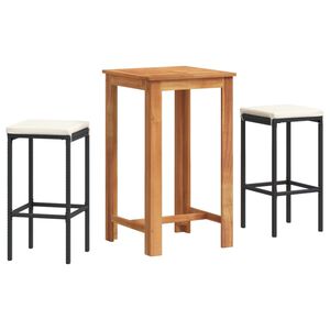 vidaXL 3 pcs conjunto de bar para jardim acácia maciça/vime PE preto