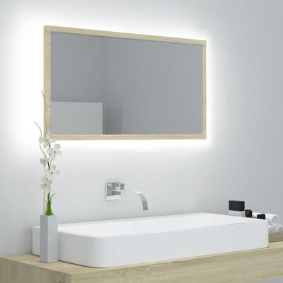 vidaXL Espelho casa banho c/ LED 80x8,5x37 cm acrílico carvalho sonoma