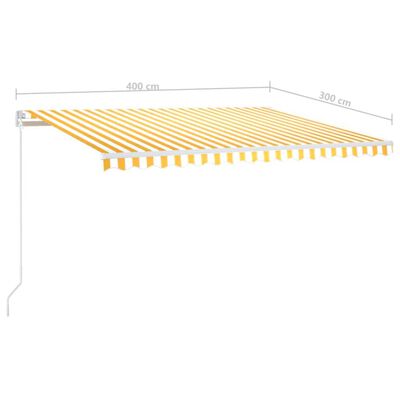 vidaXL Toldo retrátil manual com LED 400x300 cm amarelo e branco
