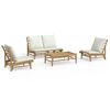 vidaXL 4 pcs conjunto lounge de jardim bambu c/ almofad&otilde;es branco nata