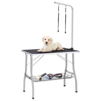 vidaXL Mesa de grooming ajustável para cães com 2 laços e cesto